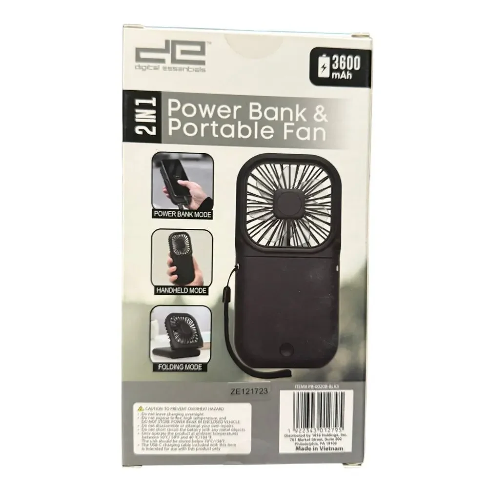 Digital Essentials 2-in-1 Power Bank & Fan | 3600mAh Rechargeable Cooling NEW